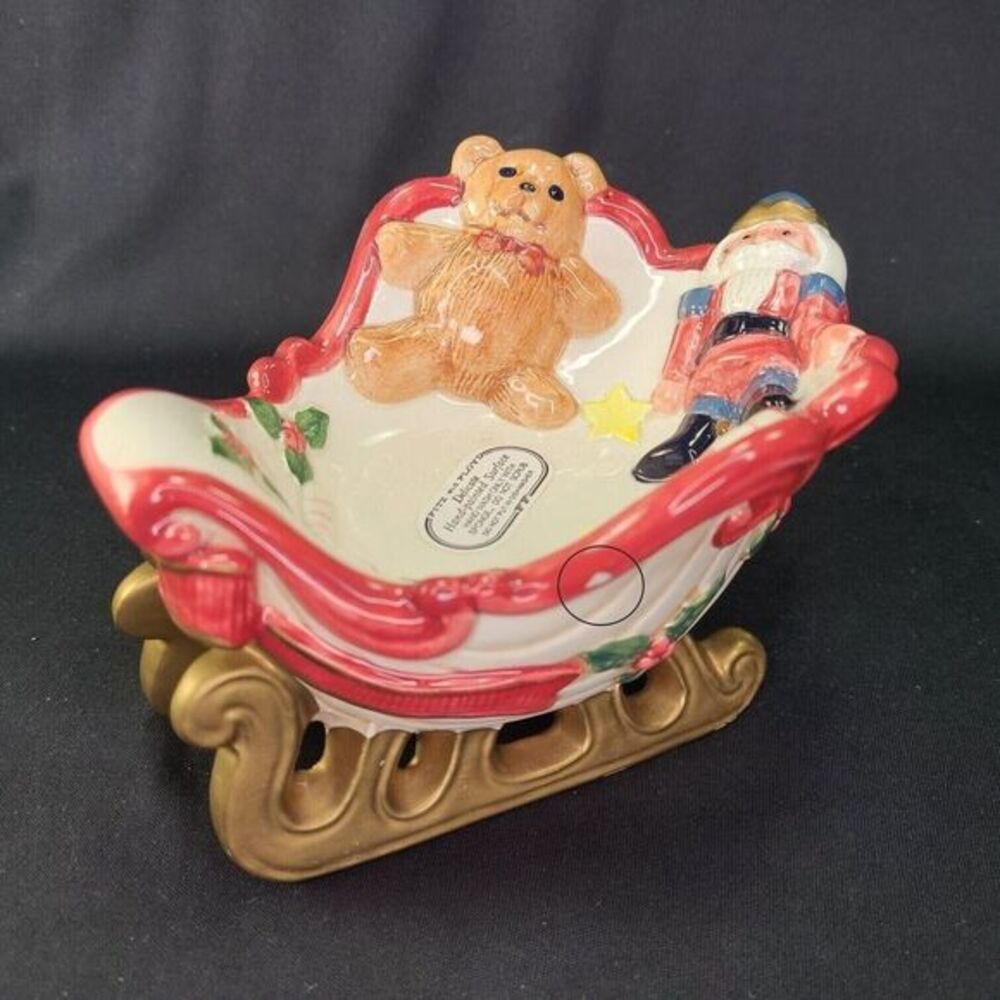 Fitz‎ and Floyd Christmas Florentine Small Sleigh Candy Dish 1993 Vintage READ